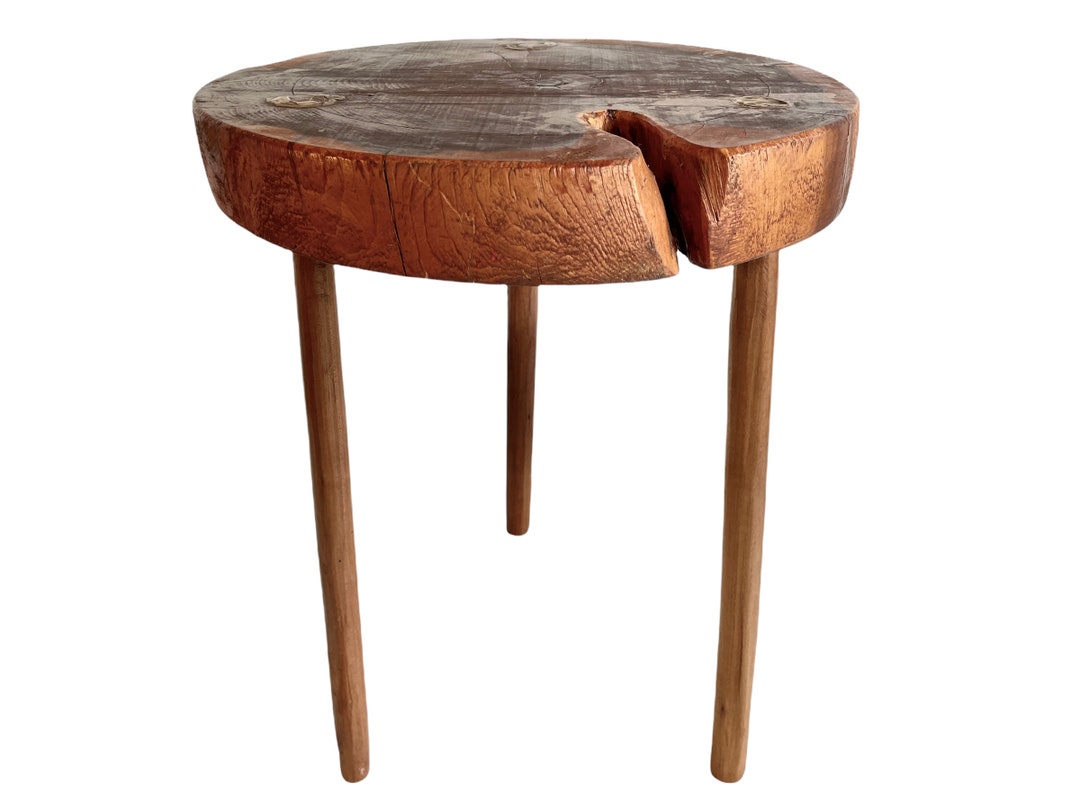 Vintage French Wooden Brown Wood Small Milking Stool Chair Stand ...