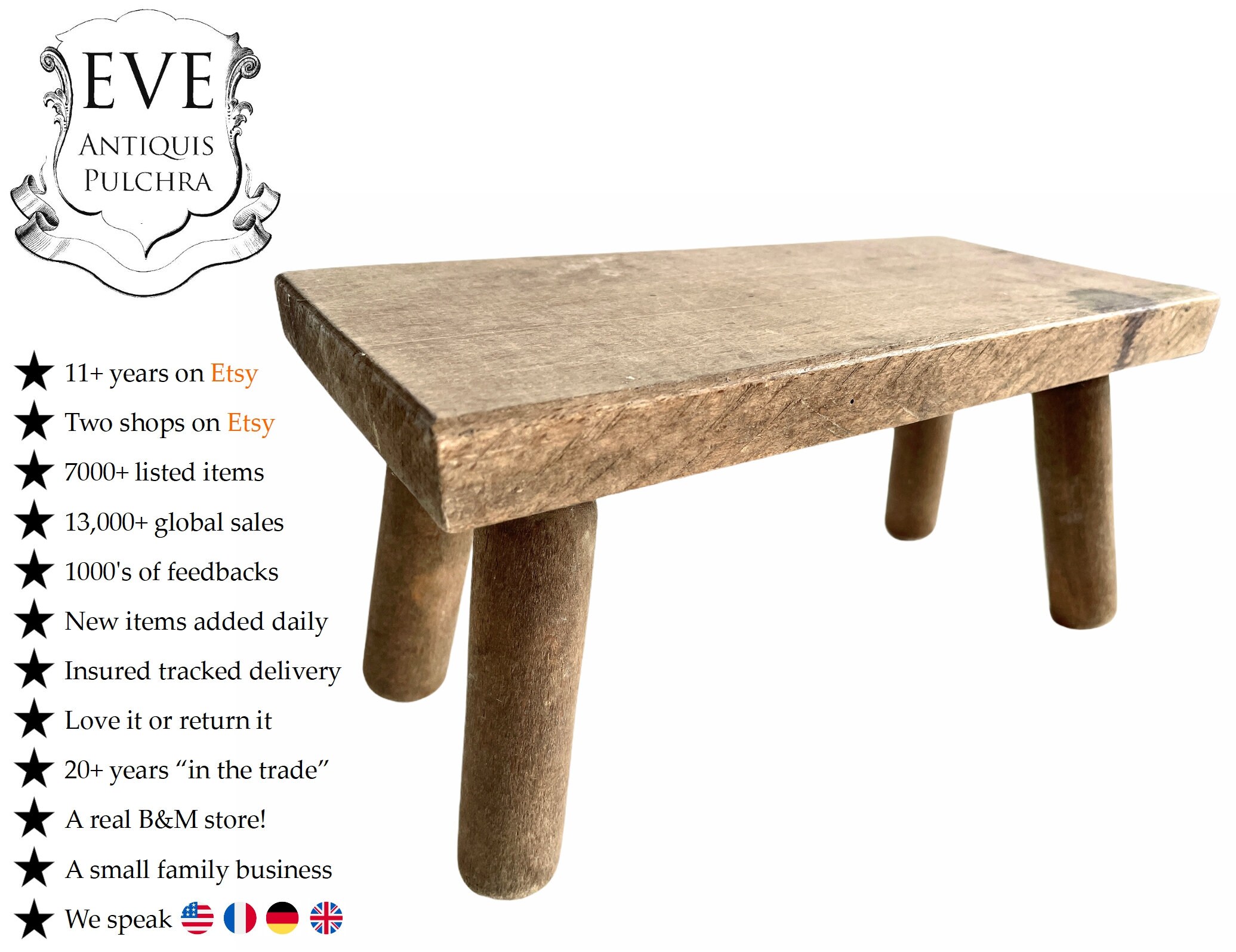 Vintage Français Banc Stand Plinth Tabouret Bois Marron Naturel Petite Chaise Affichage Repos Siège