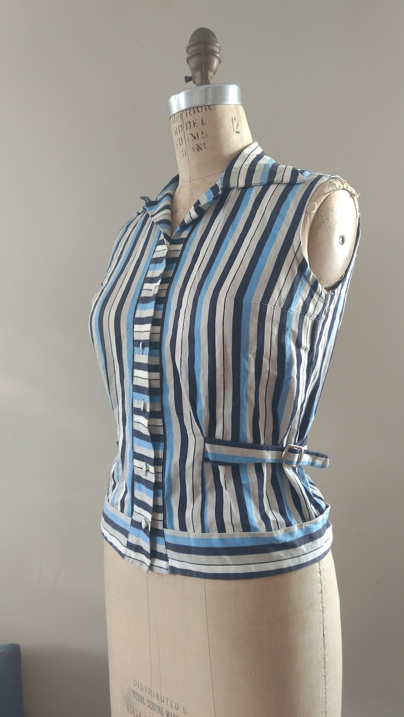 Vintage 70s Groovy Striped Sleeveless Shirt Size XSS-
