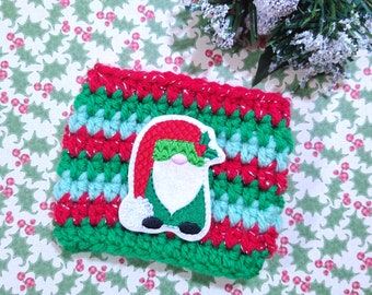 Holiday Gnome Crochet Cup Cozy, cup cozy, Christmas gift, gifts for her, Disney gift, coffee mug sleeve, coffee sleeve, mug cozy