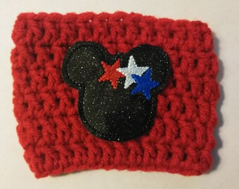 Patriotic Star Mouse Crochet Cup Cozy - gifts - gifts for her - disney gifts - coffee mug sleeve - coffee sleeve - mug cozy