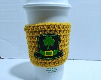 Leprechaun Hat Crochet Cup Cozy- crochet cup cozy - gifts - gifts for her - coffee mug sleeve - coffee sleeve - mug cozy