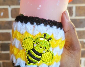 Bumble Bee Crochet Cup Cozy- crochet cup cozy - gifts - gifts for her - summer gifts - coffee mug sleeve - coffee sleeve - mug cozy