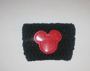 Red Glitter Mouse Crochet Cup Cozy (red, black, glitter, glitter mouse, sleeve,  cup sleeve,  cup cozy)