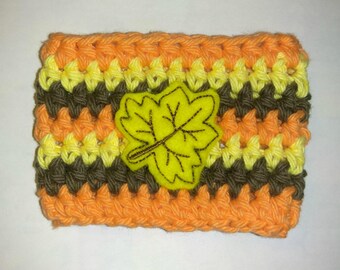 Fall Yellow and Brown Leaf Crochet Cup Cozy (cup sleeve, crochet sleeve, fall, leaf,  autumn, thanksgiving)