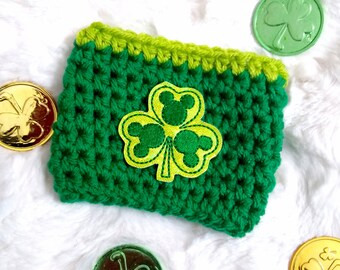 Mouse Clover Crochet Cup Cozy- crochet cup cozy - gifts - gifts for her - disney gifts - coffee mug sleeve - coffee sleeve - mug cozy