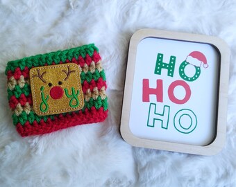 Reindeer Joy Crochet Cup Cozy, cup cozy, Christmas gift, gifts for her, Disney gift, coffee mug sleeve, coffee sleeve, mug cozy