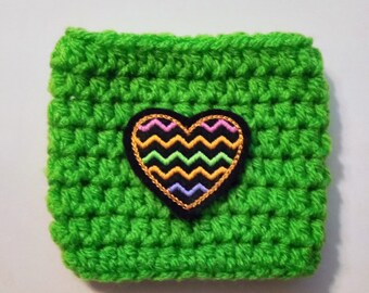 Halloween Heart Crochet Cup Cozy-halloween - gifts - gifts for her - spooky gifts - coffee mug sleeve - coffee sleeve - mug cozy