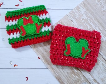 Mr. and Mrs. Mouse Lights Crochet Cup Cozy, cup cozy, Christmas gift, gifts for her, coffee mug sleeve, coffee sleeve, mug cozy