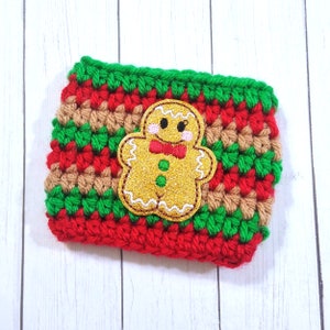 Cute Gingerbread Man Crochet Cup Cozy, cup cozy, Christmas gift, gifts for her, Disney gift, coffee mug sleeve, coffee sleeve, mug cozy