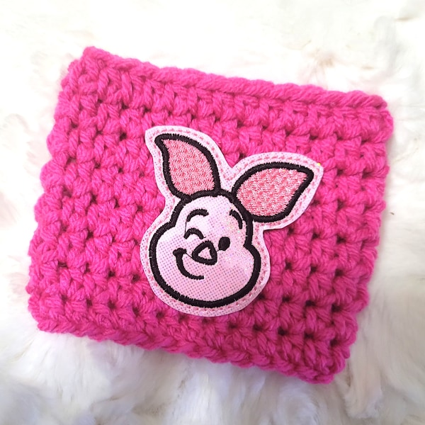 Pink Friend Crochet Cup Cozy- alien cup cozy - gifts - gifts for her - disney gifts - coffee mug sleeve - coffee sleeve - mug cozy
