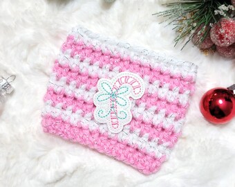 Sweet Candy Cane Crochet Cup Cozy, cup cozy, Christmas gift, gifts for her, Disney gift, coffee mug sleeve, coffee sleeve, mug cozy
