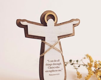 Guardian Angel Gift / Jesus Encouragement Figure for Her / Christian Tiered Tray Decoration / Thinking of You / Faith, Love, Strength, Hope