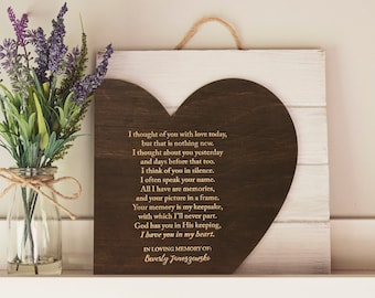 Personalized Bereavement Gift for Loss of Mother Father / In Loving Memory Heart Sign / I Thought of you With Love Today