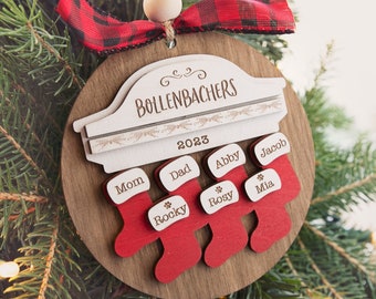 Personalized Family Member and Pet Christmas Ornament 2023 / Names on Stockings / Custom Xmas Gift for Mom Grandma / New Baby Announcement