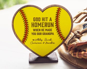 Mother's Day Father’s Day Baseball Softball Sign / Personalized Gifts for Dad Mom from Kids / Fathers + Grandpa Present / God Hit a Home run