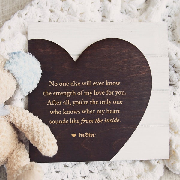 Nursery Wood Sign - You Know What My Heart Sounds Like From the Inside - Hanging Rustic Heart Decor for Baby Boy or Girl