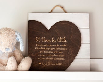 Let Them Be Little Layered Wood Sign - 10"x10" Hanging Rustic Heart Decor - Nursery + Kid Room + Home Gift