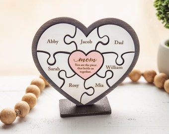 Personalized Mother's Day Puzzle Piece Sign: Engraved Baltic Birch Wood
