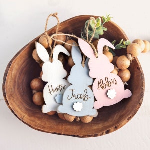 Easter Basket Bunny Name Tag / Personalized Wood Accessory for Spring / Custom Gift Tag Decor for Boy, Girl, Grandkids