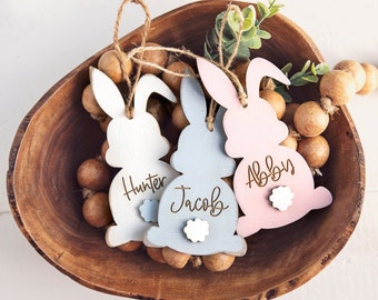 Easter Basket Bunny Name Tag / Personalized Wood Accessory for Spring / Custom Gift Tag Decor for Boy, Girl, Grandkids