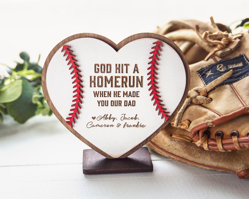 Father’s Day Baseball Sign / Personalized Gifts for Dad from Kids / Fathers Day + Grandpa Present / God Hit a Homerun 