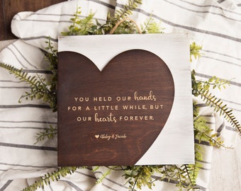 Personalized Heart Sign: Engraved Wood Gift for Babysitter, Nanny, Teacher