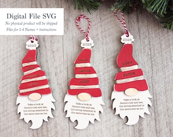 Personalized Kids Height Ornament SVG: Christmas Gnome Growth Keepsake (Digital File)