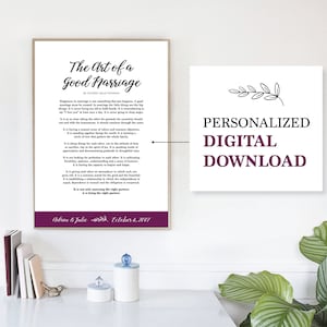 The Art of a Good Marriage Poem PERSONALIZED DIGITAL FILE, Printable, Wedding, Unique Bridal Shower Gift, Engagement, First Anniversary