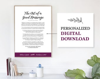 The Art of a Good Marriage Poem PERSONALIZED DIGITAL FILE, Printable, Wedding, Unique Bridal Shower Gift, Engagement, First Anniversary