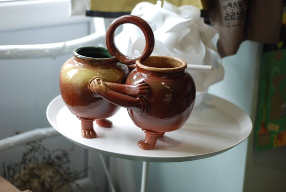 Art Ceramic Pot Decorative Double Pot Ooak Rustic Pot Brown Etsy