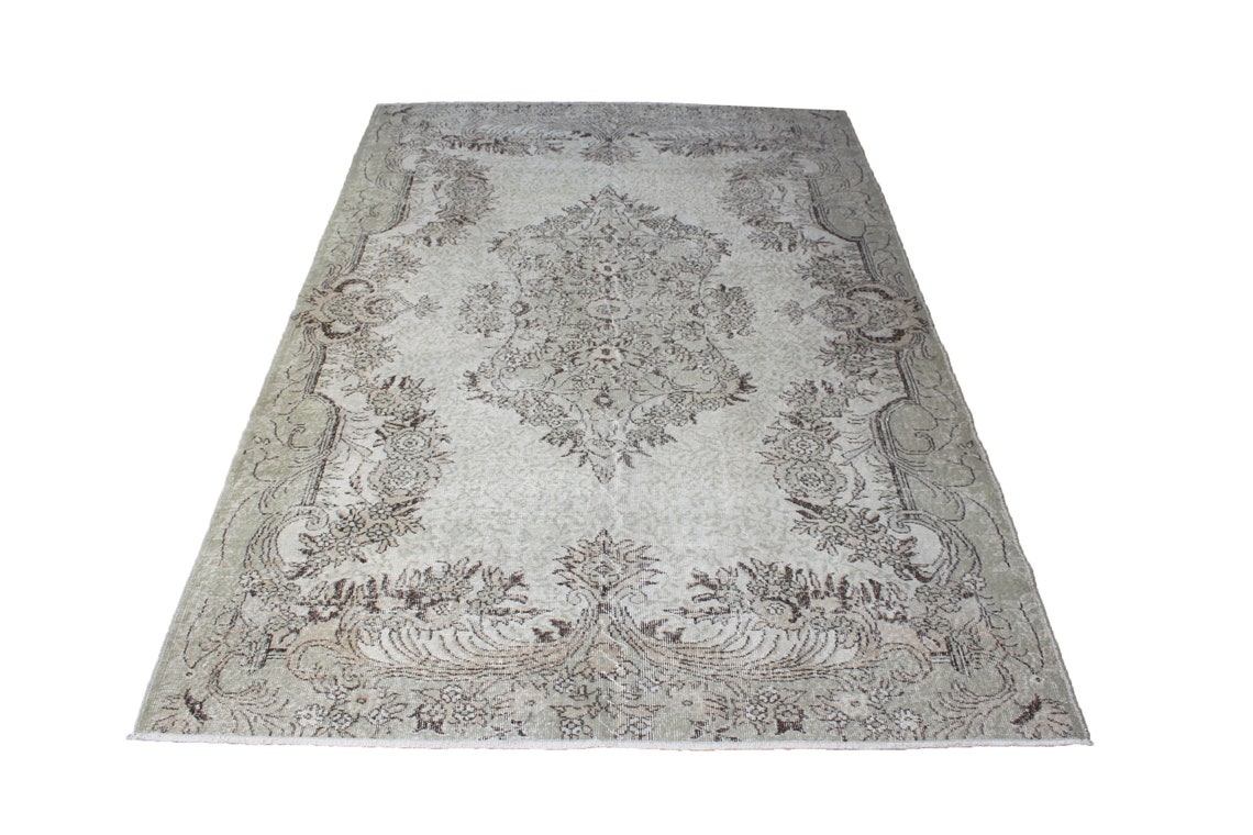 Olive Green And Beige Oushak Rug Tribal Rug Turkish Oushak Etsy