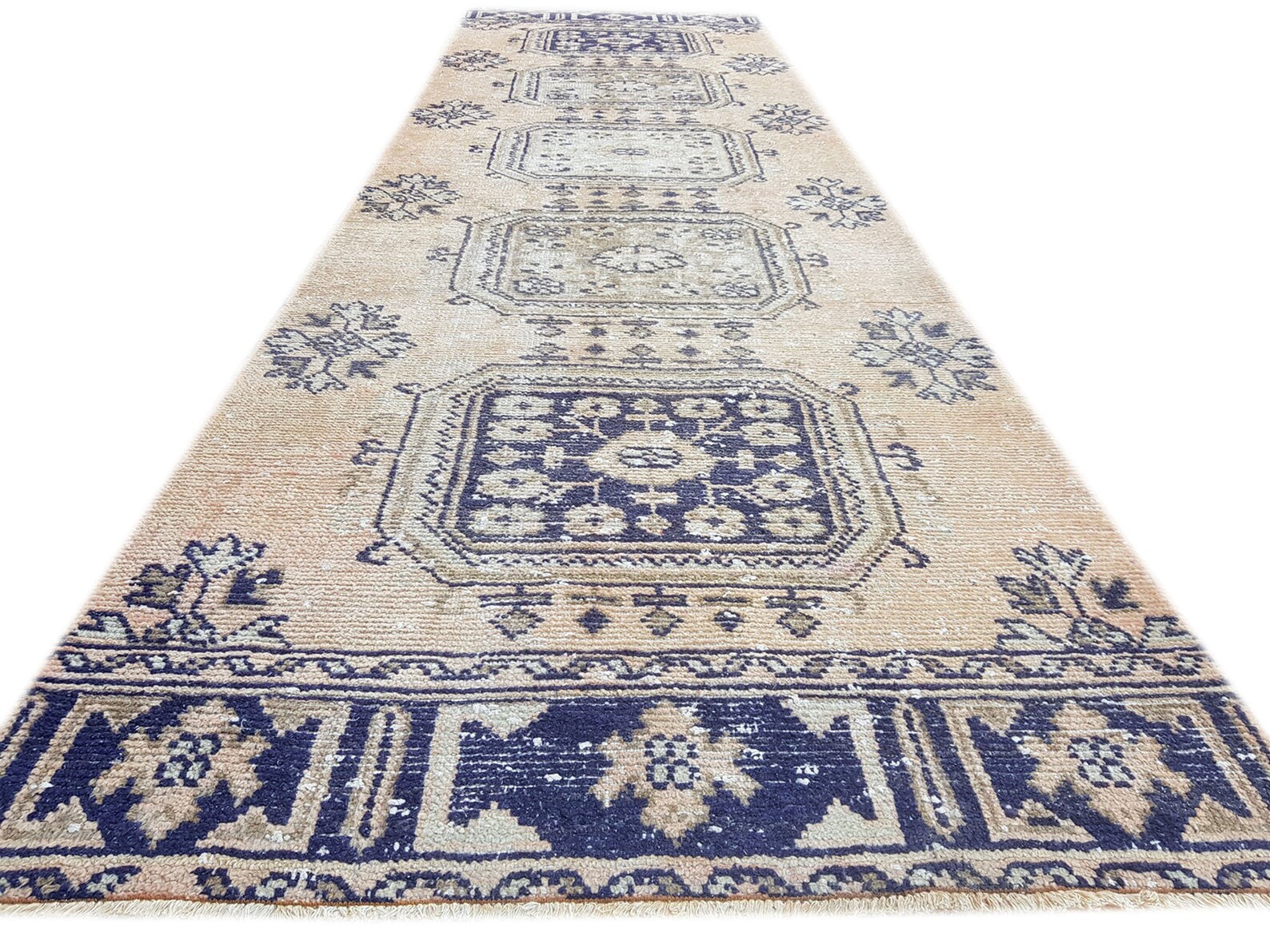 Handmade 3x10 Runner Rug, Blue Turkish Runner With Faded Color ...
