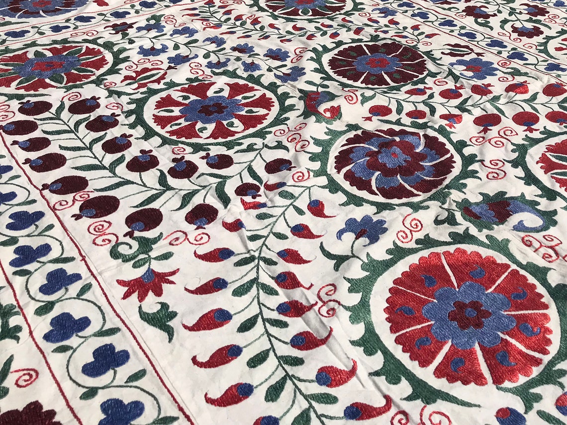 Handmade Suzani Fabric Queen Size Bedspread Suzani Bedding Etsy