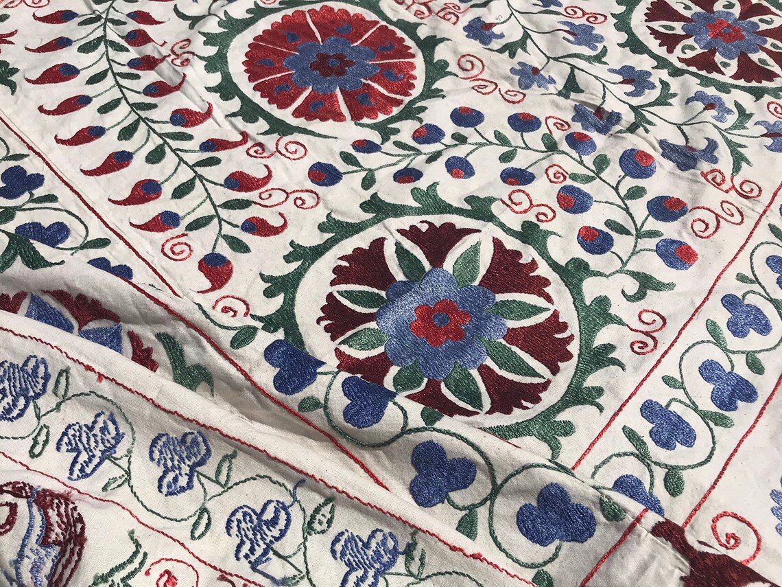 Handmade Suzani Fabric Queen Size Bedspread Suzani Bedding Etsy