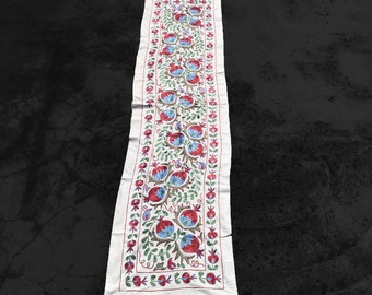 Handmade Suzani Table Runner: Pomegranate Crochet Wall Hanging