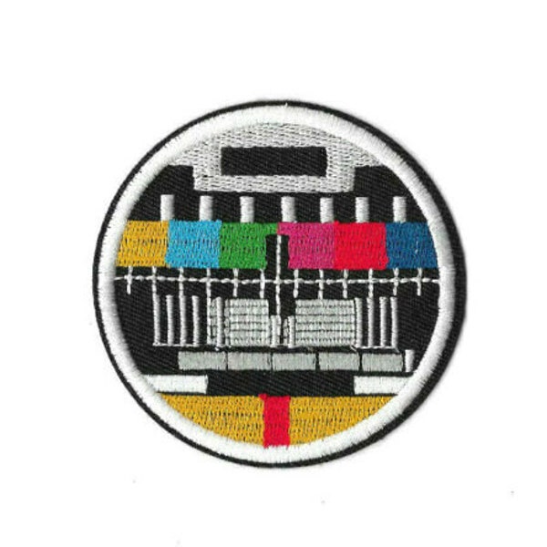 TV TEST PATTERN Iron on Patch Embroidered Badge Motif Sew Craft Screen PT513