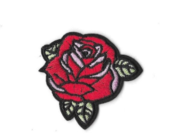 RED ROSE Iron on / Sew on Patch Embroidered Badge Motif Flower Transfer PT309