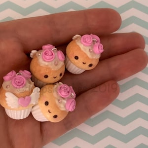 Angel Cupcake Charm: Polymer Clay Roses, Glitter Wings