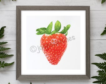 Strawberry Art Print, Fruit Wall Art, Strawberry Artwork, Watercolour, Botanical Art, Berry Art, Painting, 8x8” Art Print, Mothers Day Gifts