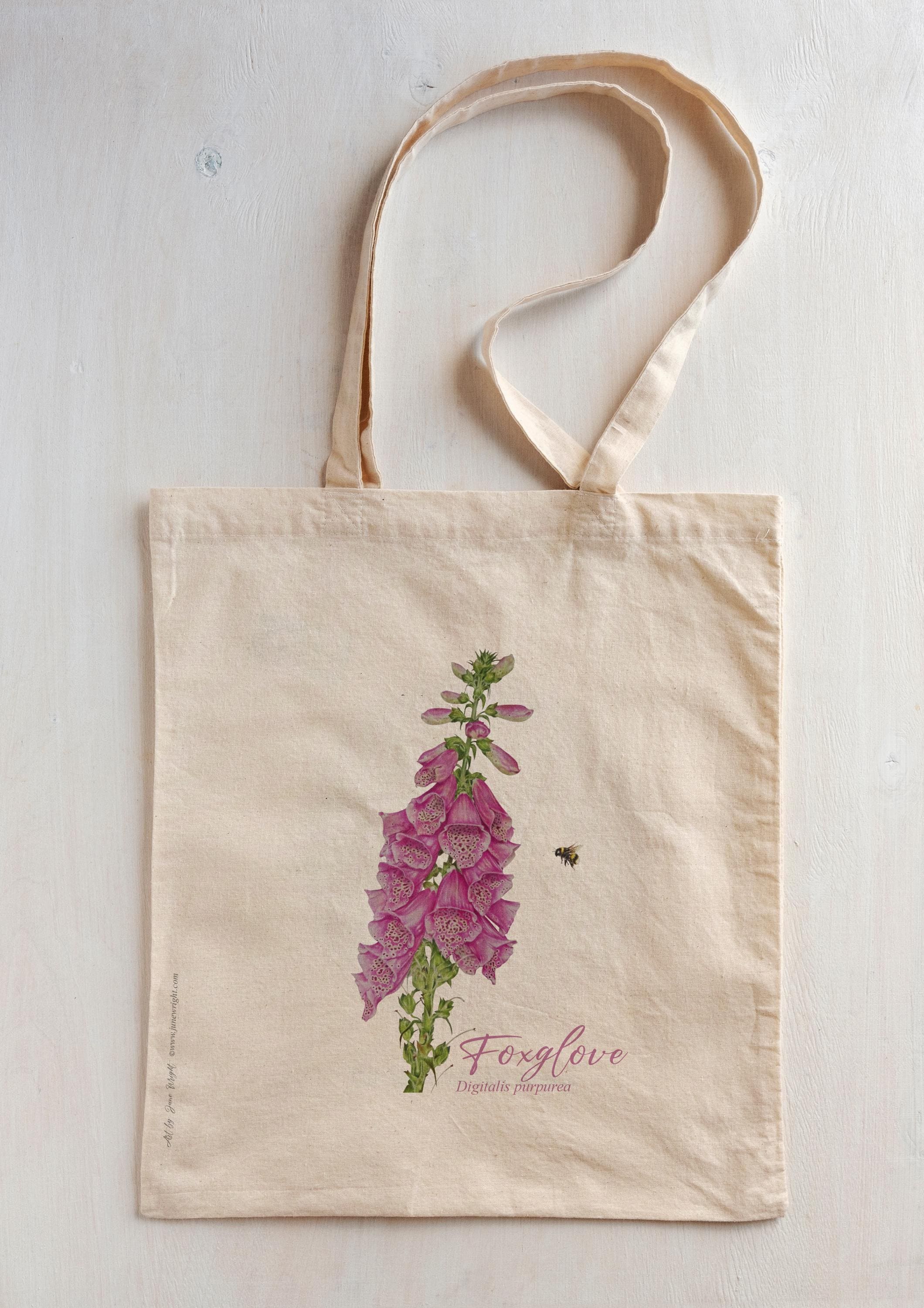 Foxglove and Bee Botanical Art Tote Bag | 100% Cotton Shopper Bag