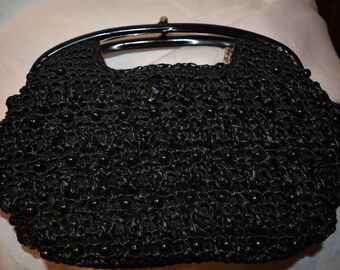 Vintage Black Woven Beaded Handbag