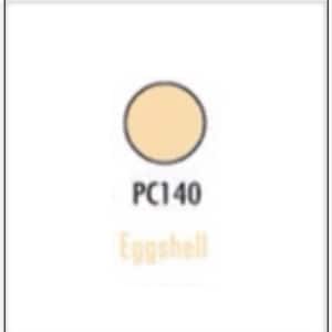 Puede incluir: Una muestra de color redonda, beige claro, con el código PC140 y la palabra "Eggshell" escrita debajo.