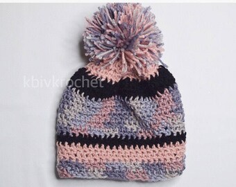 Pink Pallet Jumbo Puffball Crochet Beanie