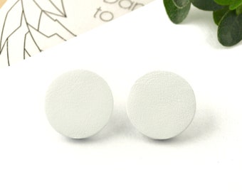 White circle stud earrings from real leather, leather round stud earrings, Lightweight Everyday polka dot stud earrings