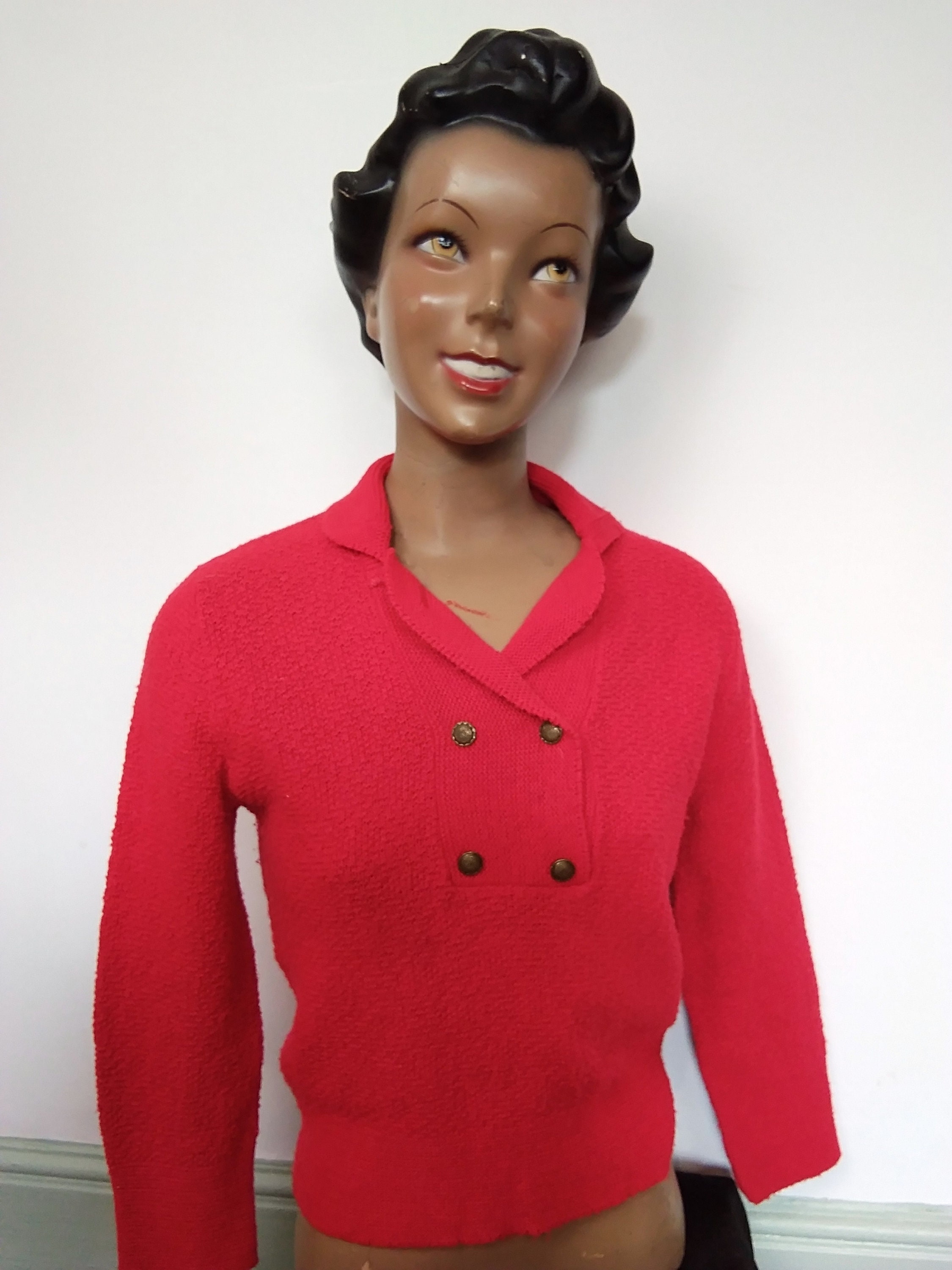 Image of 1950S Red Button Detail Jumper