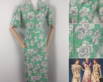 1940s Green floral housecoat