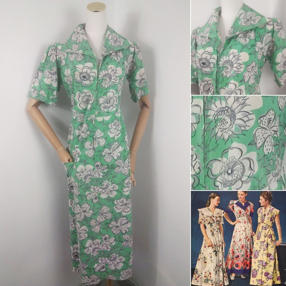 1940s Green floral housecoat - image 1