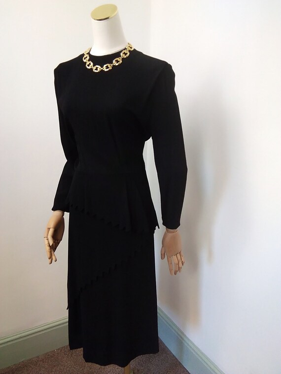 1940s Black crepe zig zag asymmetric dress - image 6