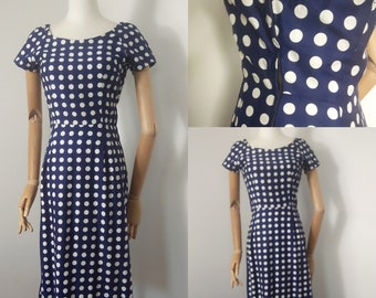 1950s navy spot pencil dress